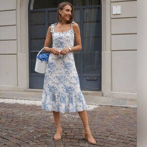 Chicwish Swallow and Rose Printed Tie-Strap Midi Dress